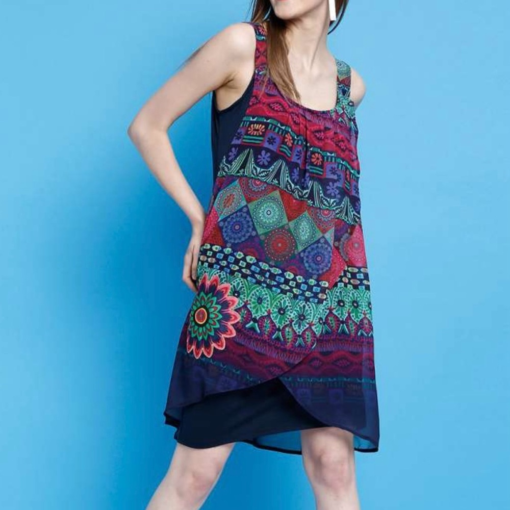 Desigual Colorful Sleeveless Layered Dress, Women’s Size 10, Preowned‎